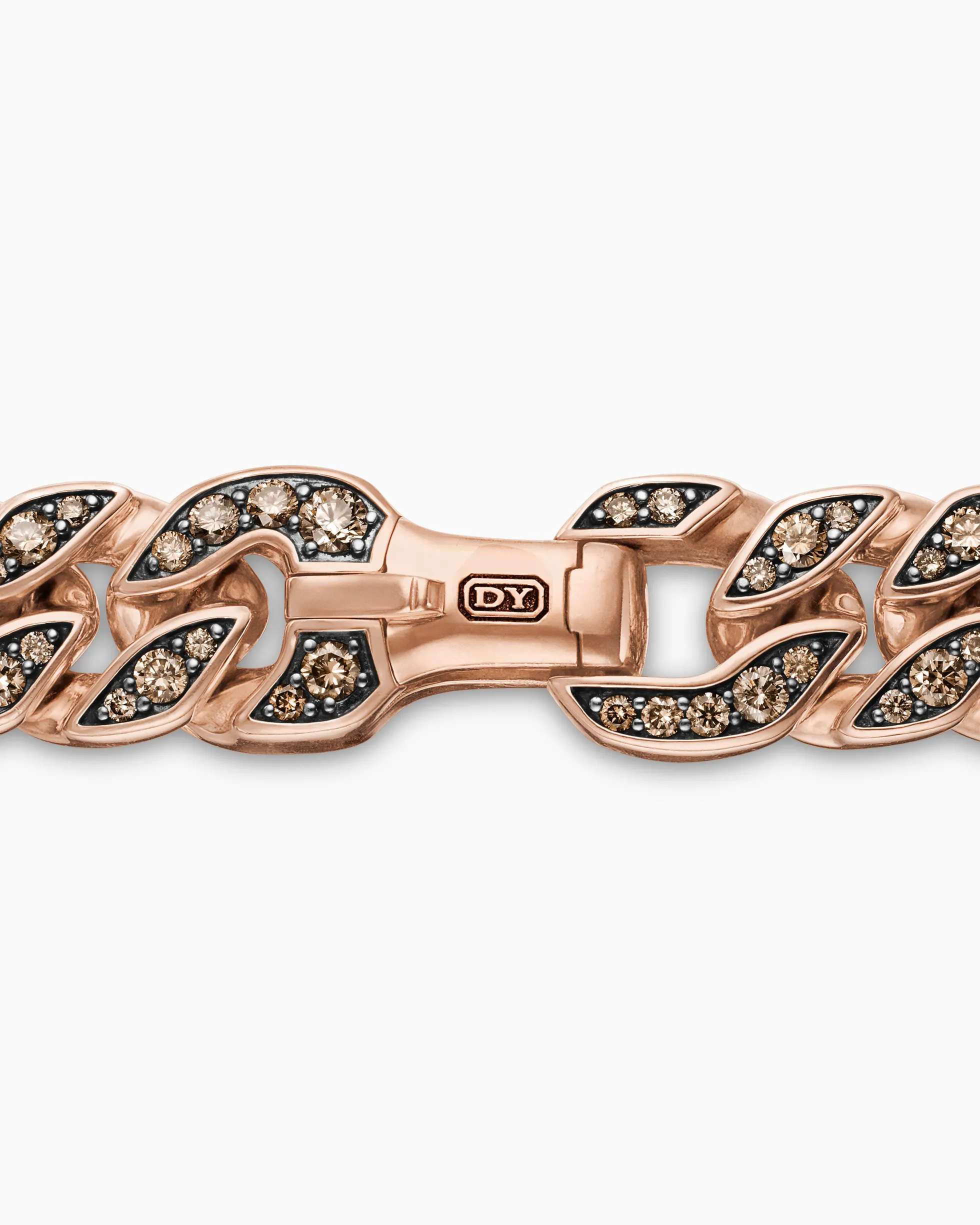 Curb Chain Bracelet 18K Rose Gold with Cognac Diamonds, 11.5mm