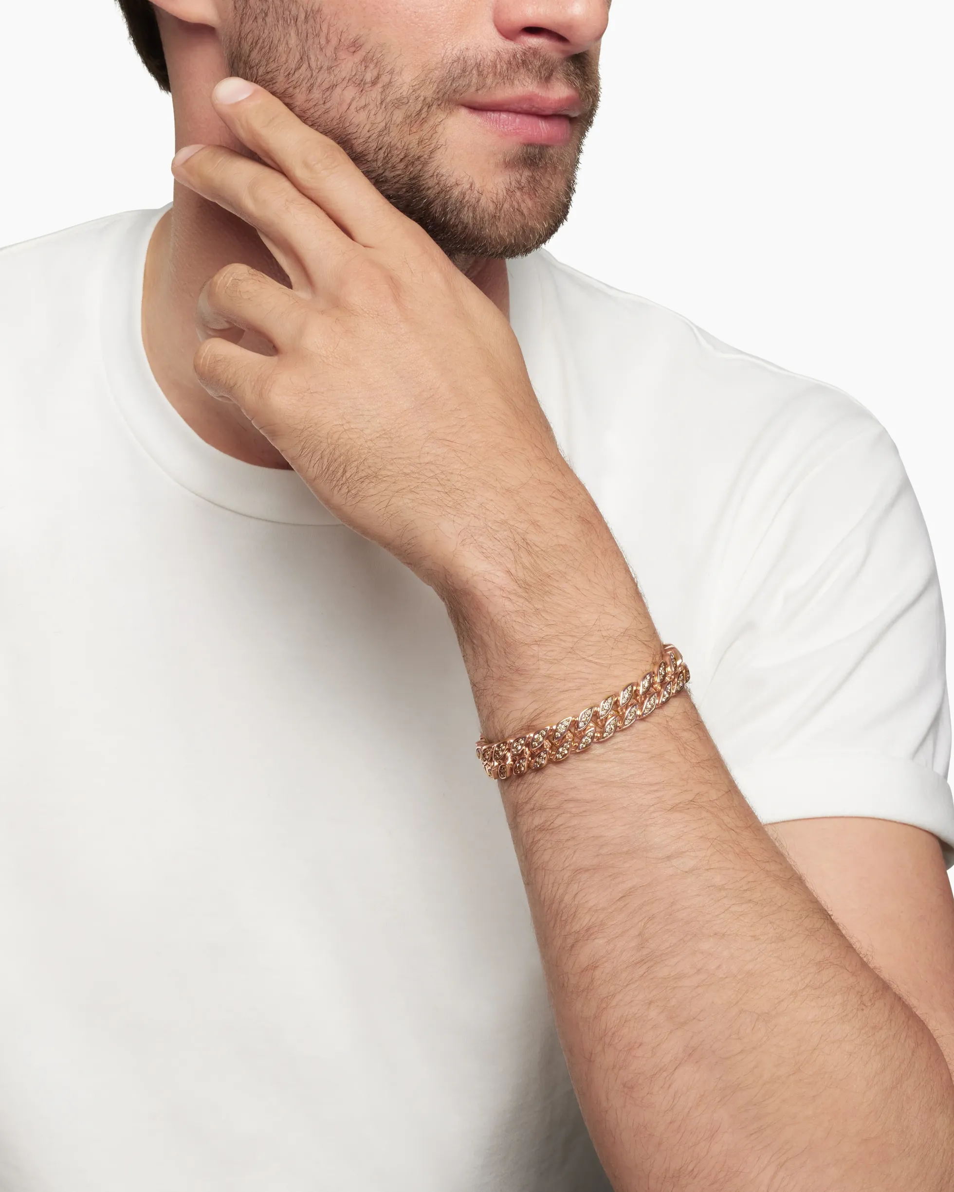 Curb Chain Bracelet 18K Rose Gold with Cognac Diamonds, 11.5mm