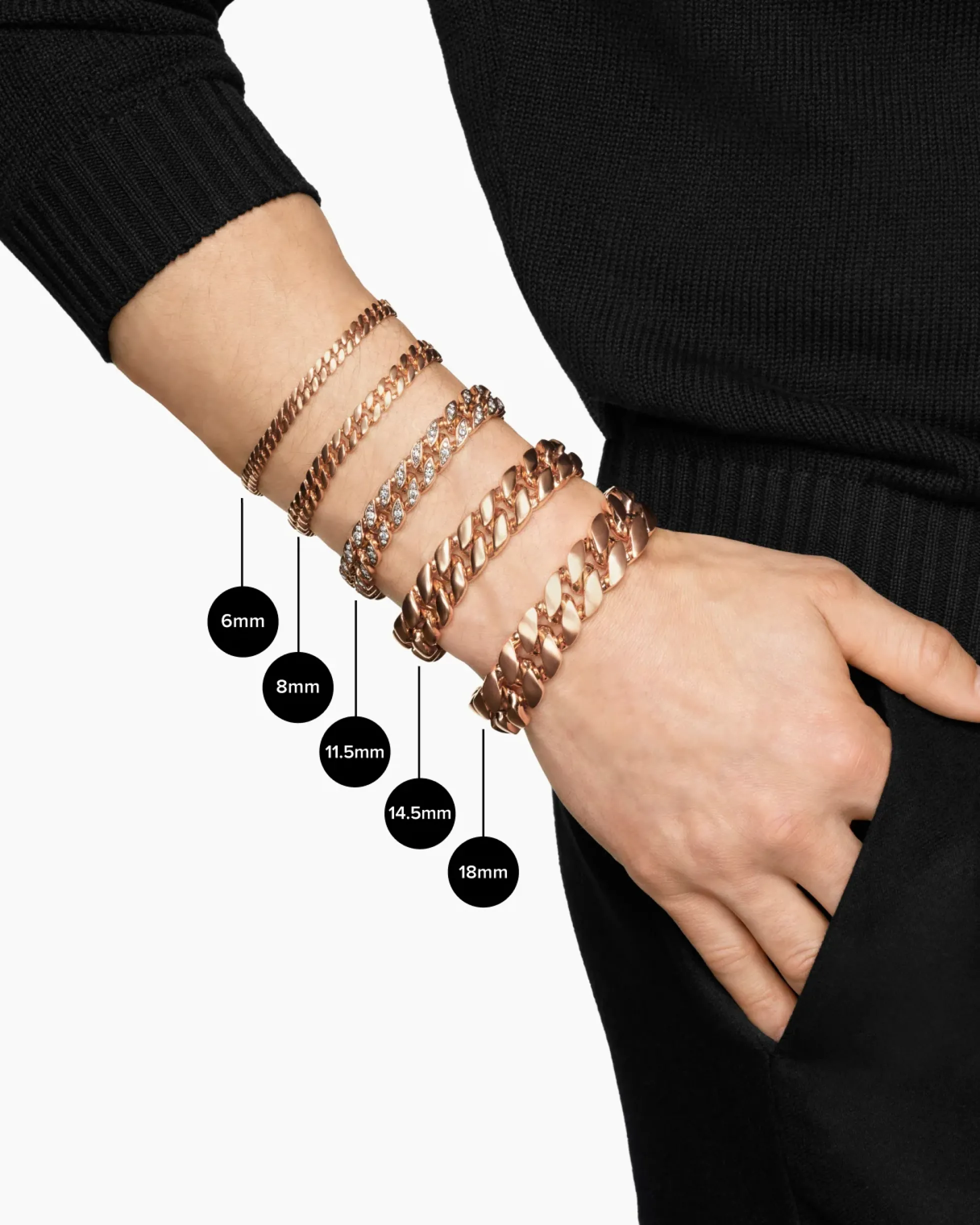 Curb Chain Bracelet 18K Rose Gold with Cognac Diamonds, 11.5mm