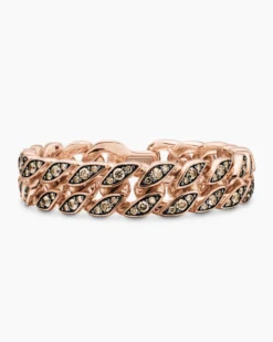 Curb Chain Bracelet 18K Rose Gold with Cognac Diamonds, 14.5mm