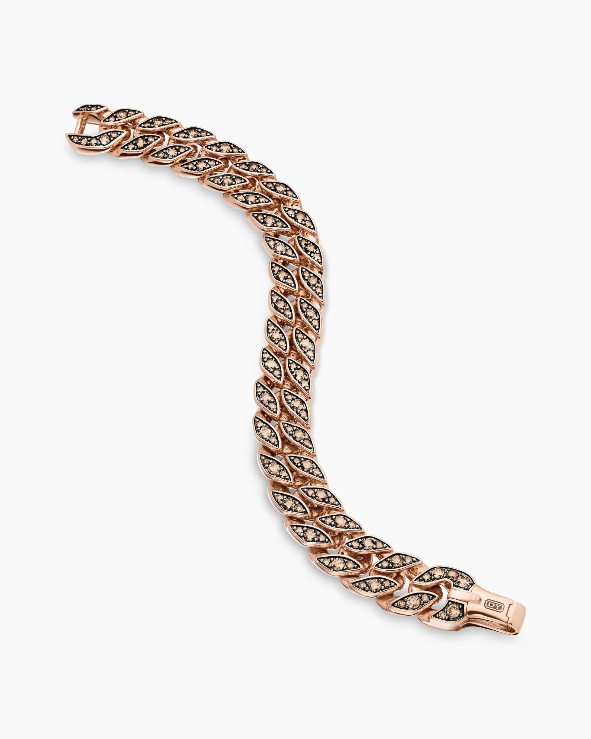 Curb Chain Bracelet 18K Rose Gold with Cognac Diamonds, 14.5mm