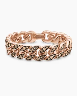 Curb Chain Bracelet 18K Rose Gold with Cognac Diamonds, 14.5mm