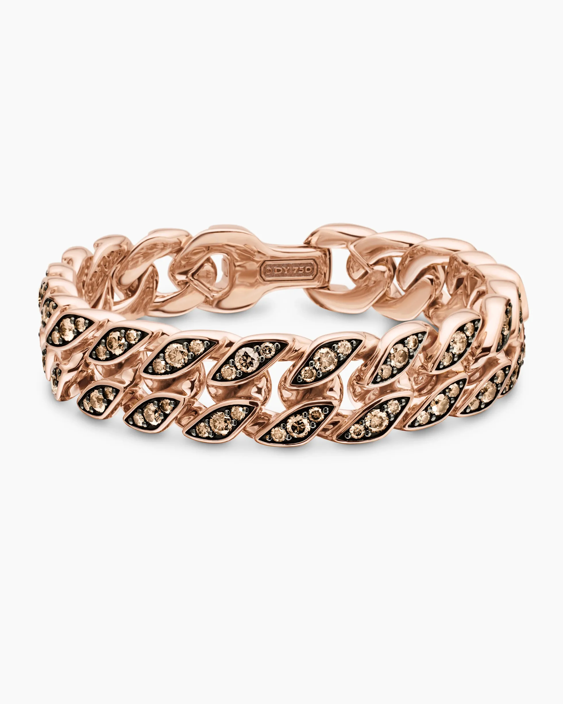 Curb Chain Bracelet 18K Rose Gold with Cognac Diamonds, 14.5mm