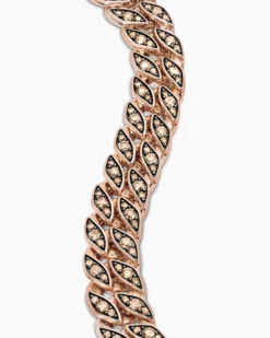 Curb Chain Bracelet 18K Rose Gold with Cognac Diamonds, 14.5mm