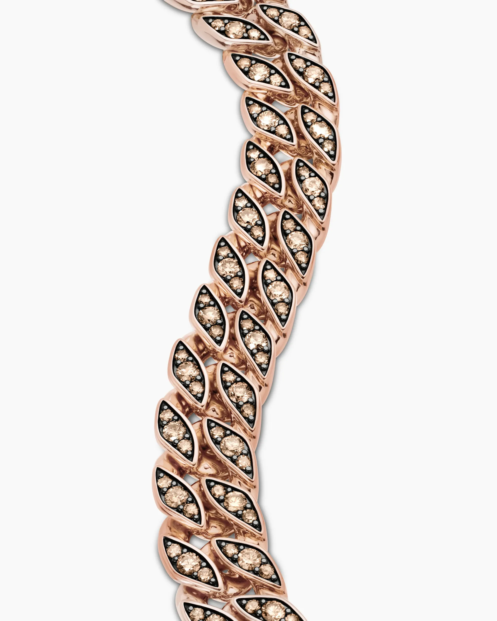 Curb Chain Bracelet 18K Rose Gold with Cognac Diamonds, 14.5mm
