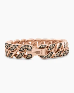 Curb Chain Bracelet 18K Rose Gold with Cognac Diamonds, 14.5mm