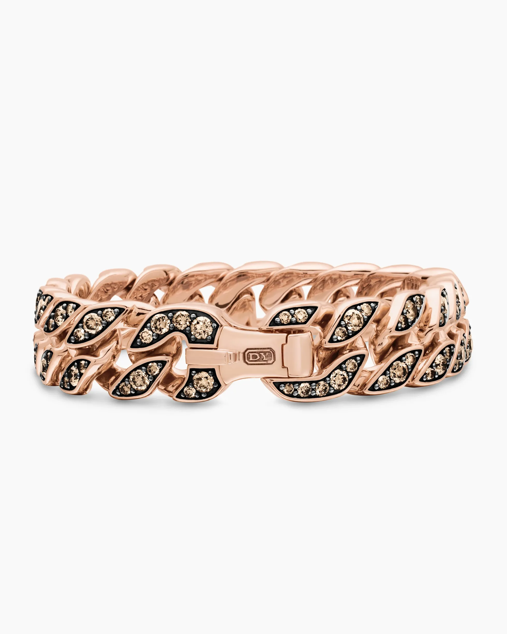 Curb Chain Bracelet 18K Rose Gold with Cognac Diamonds, 14.5mm