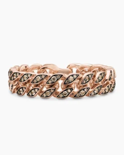Curb Chain Bracelet 18K Rose Gold with Cognac Diamonds, 14.5mm