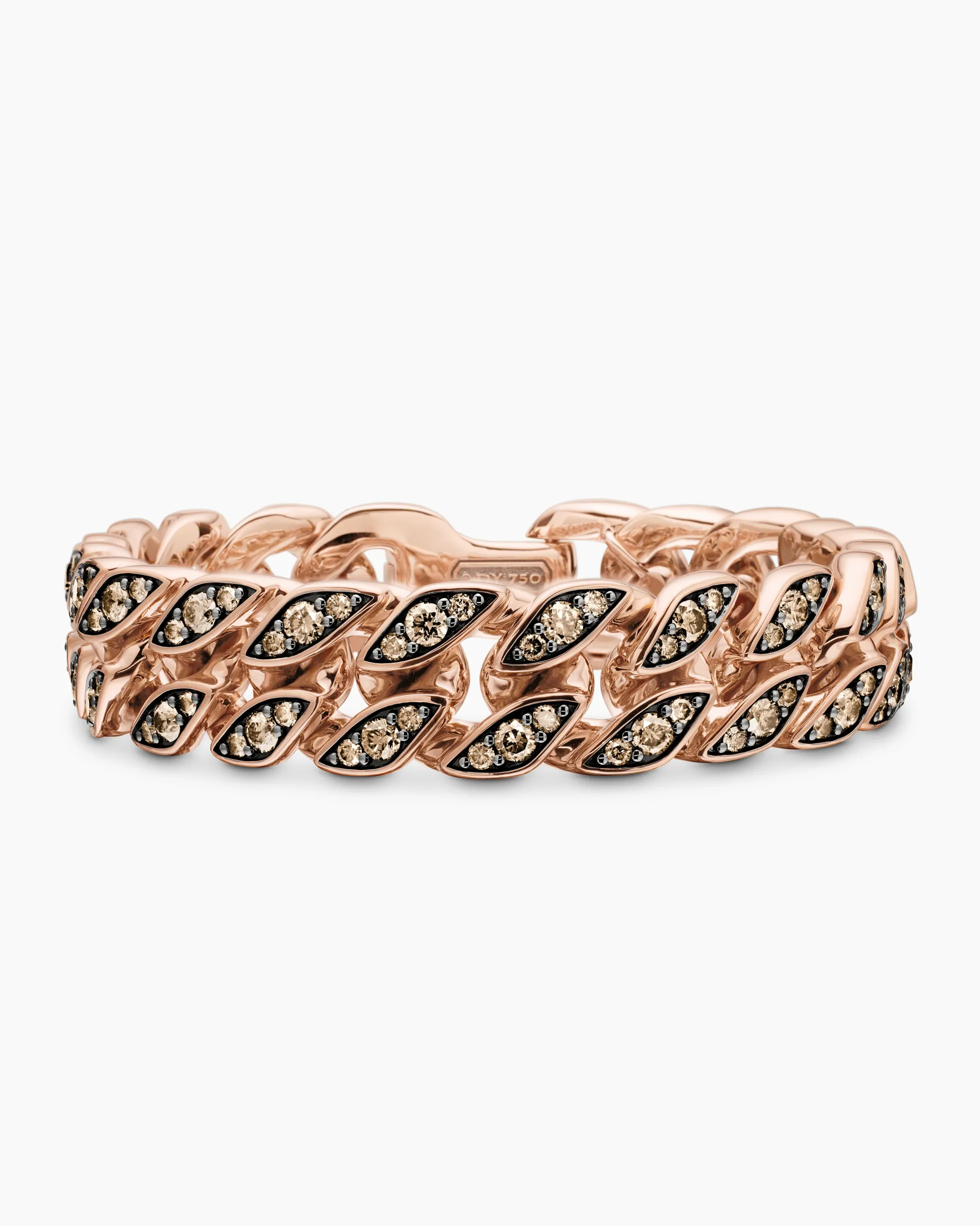 Curb Chain Bracelet 18K Rose Gold with Cognac Diamonds, 14.5mm