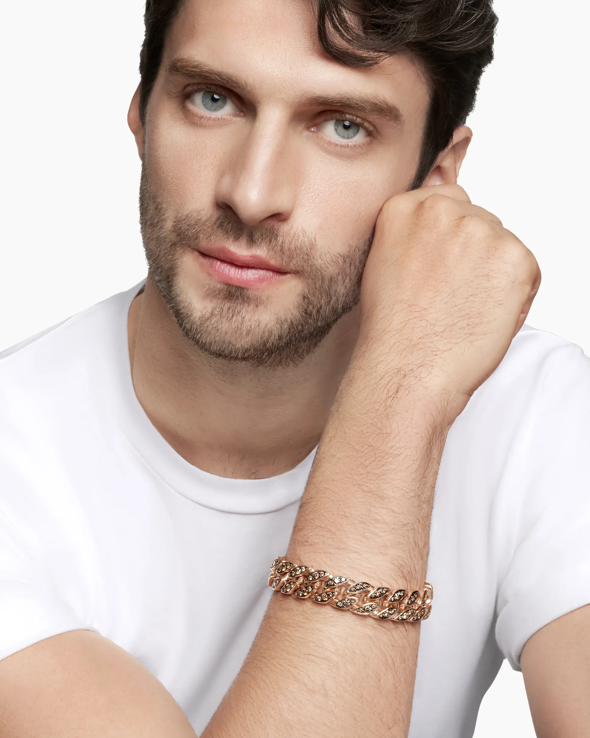 Curb Chain Bracelet 18K Rose Gold with Cognac Diamonds, 14.5mm