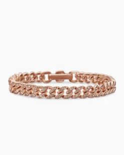 Curb Chain Bracelet 18K Rose Gold with Diamonds, 7mm