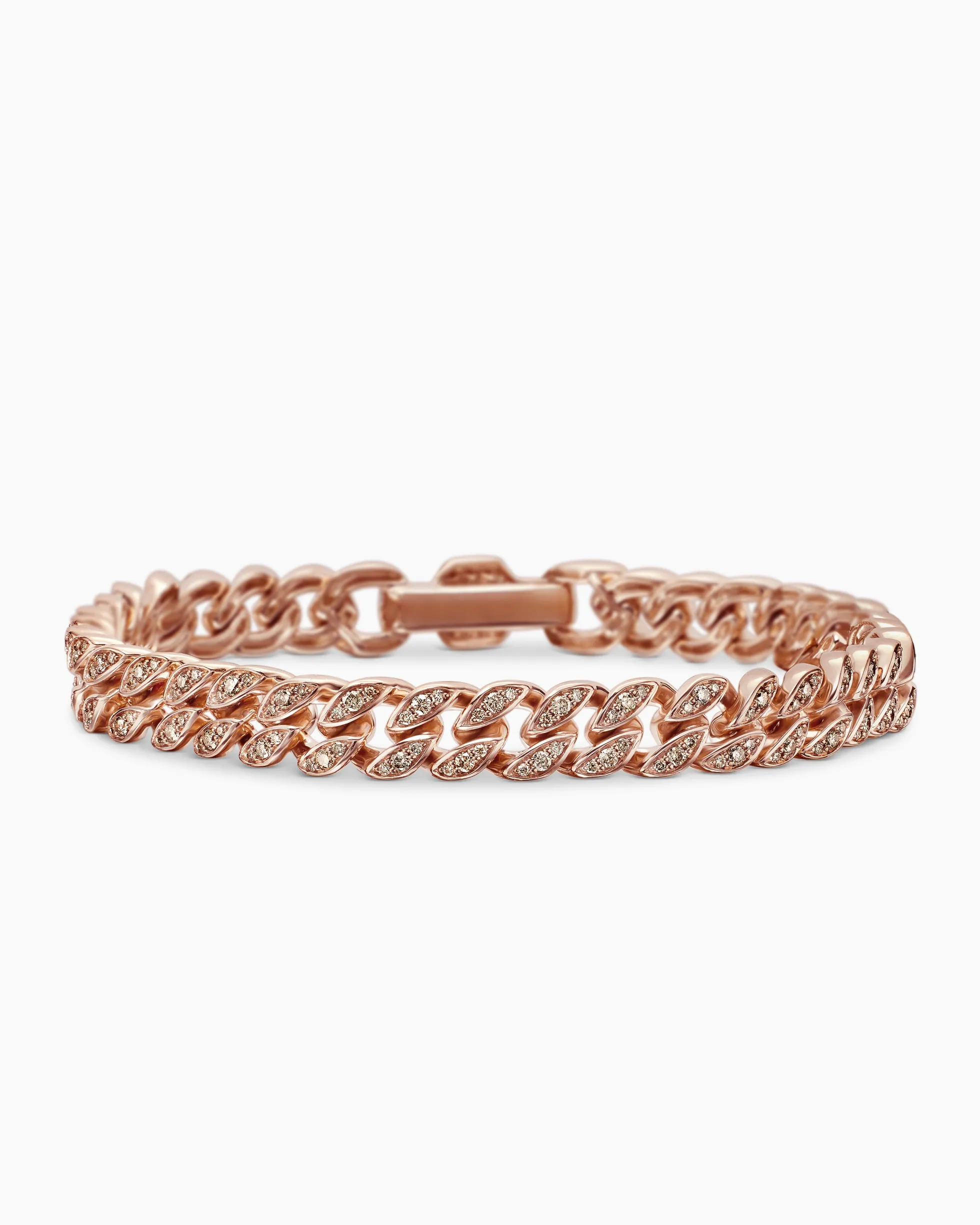 Curb Chain Bracelet 18K Rose Gold with Diamonds, 7mm