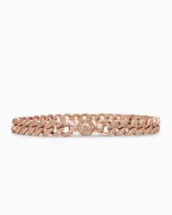 Curb Chain Bracelet 18K Rose Gold with Diamonds, 7mm