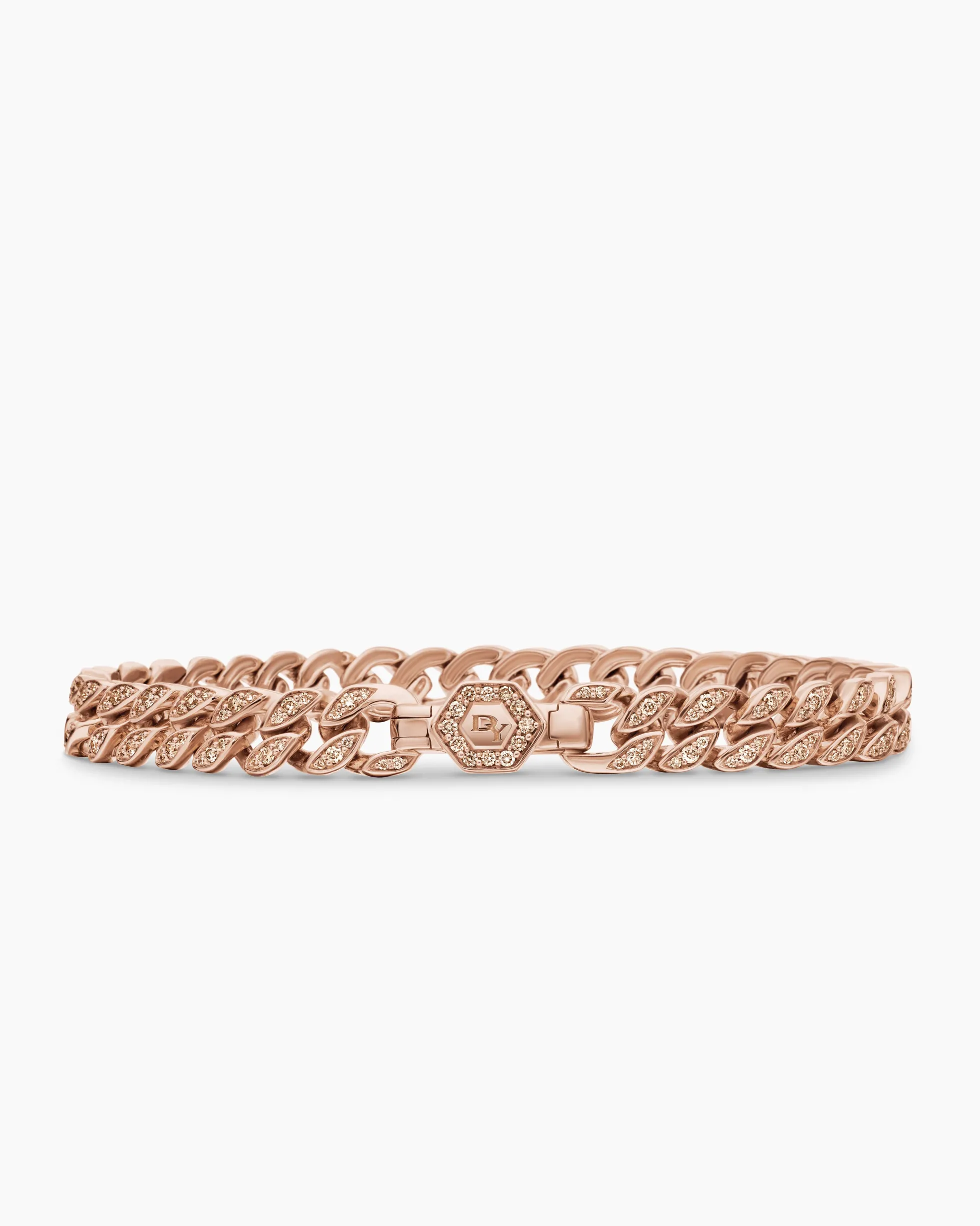 Curb Chain Bracelet 18K Rose Gold with Diamonds, 7mm