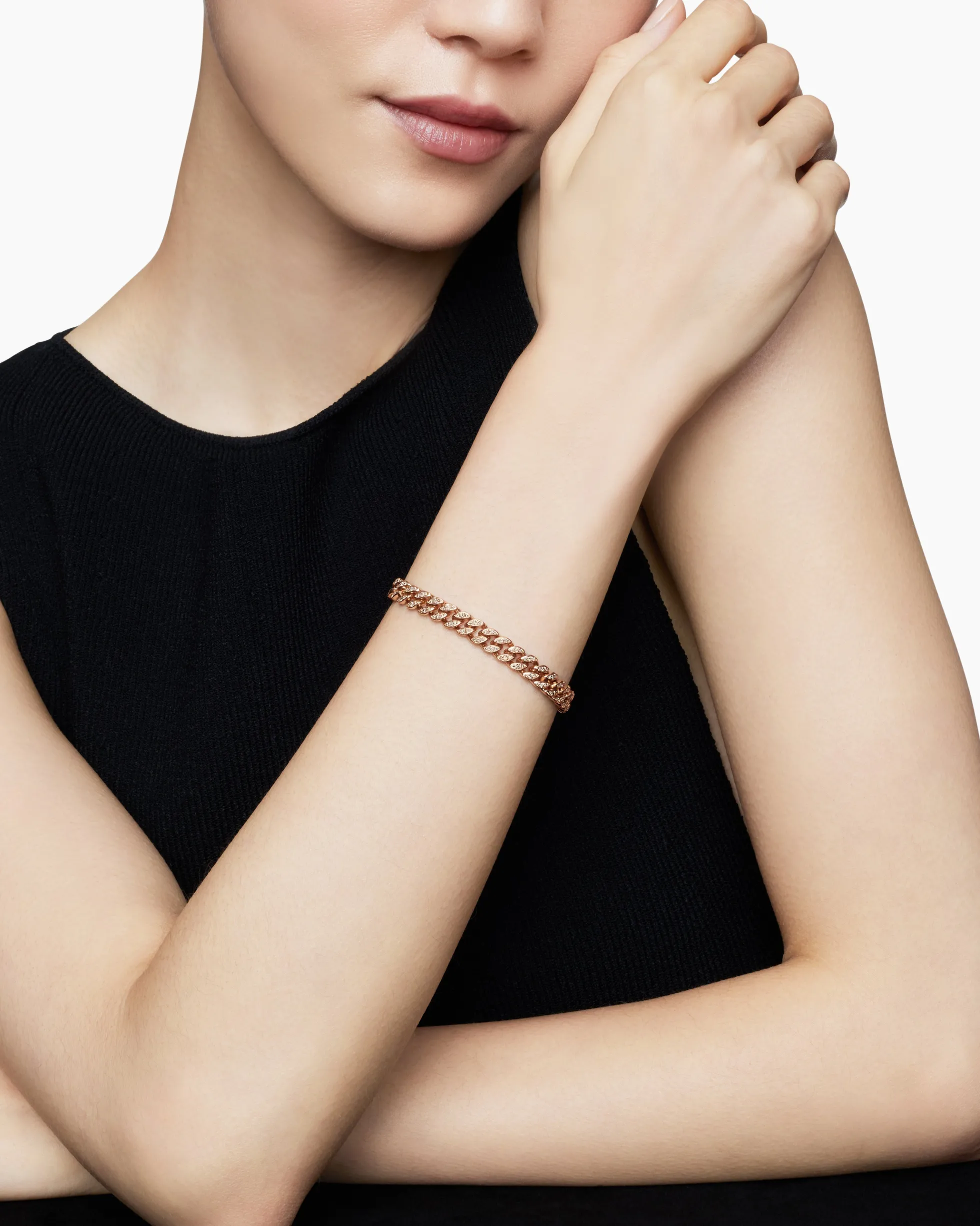 Curb Chain Bracelet 18K Rose Gold with Diamonds, 7mm