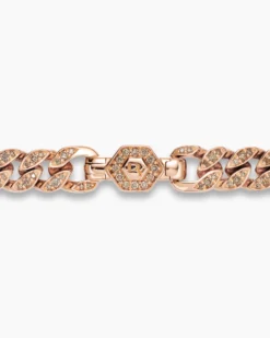 Curb Chain Bracelet 18K Rose Gold with Diamonds, 7mm