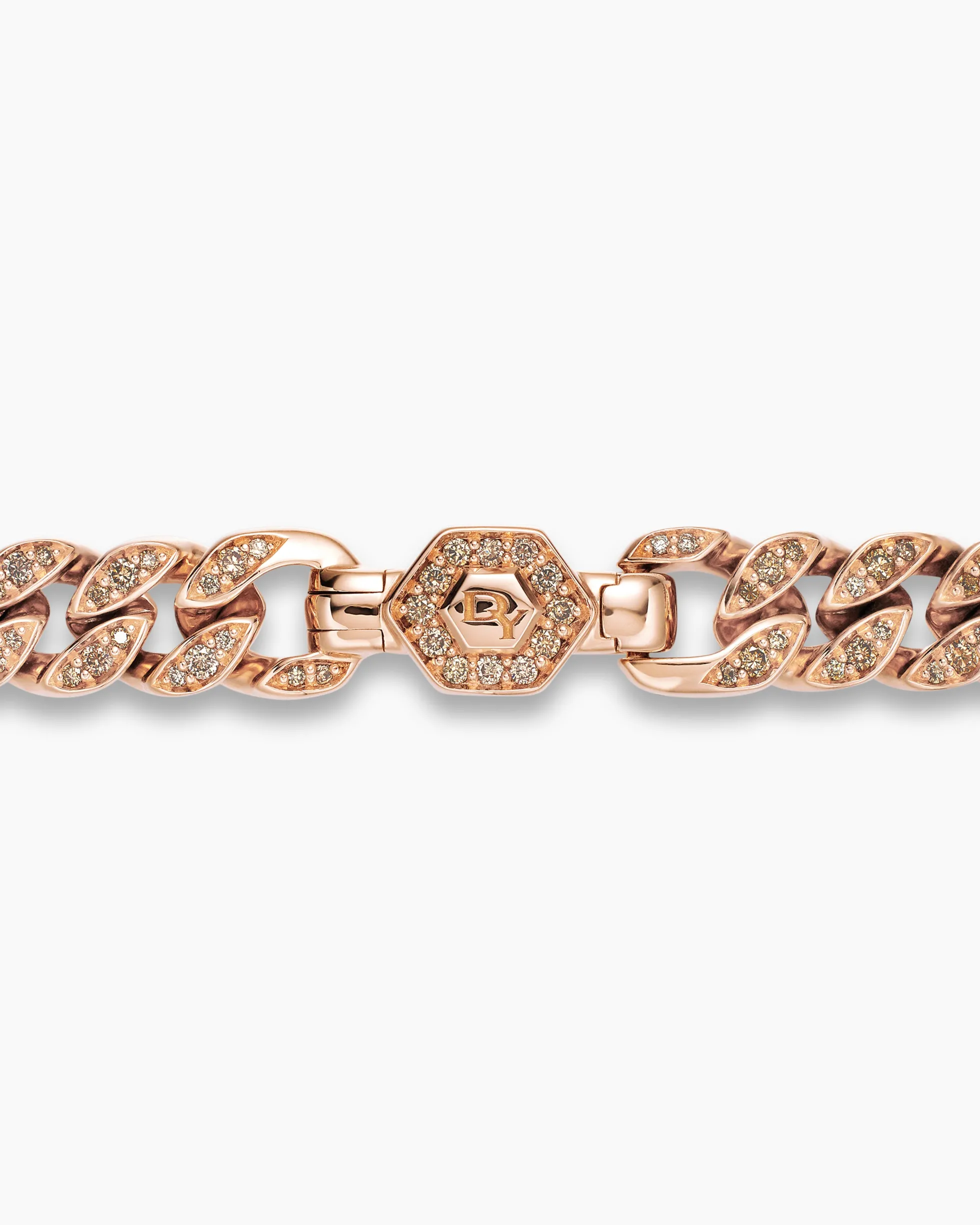 Curb Chain Bracelet 18K Rose Gold with Diamonds, 7mm