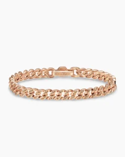 Curb Chain Bracelet 18K Rose Gold with Diamonds, 7mm