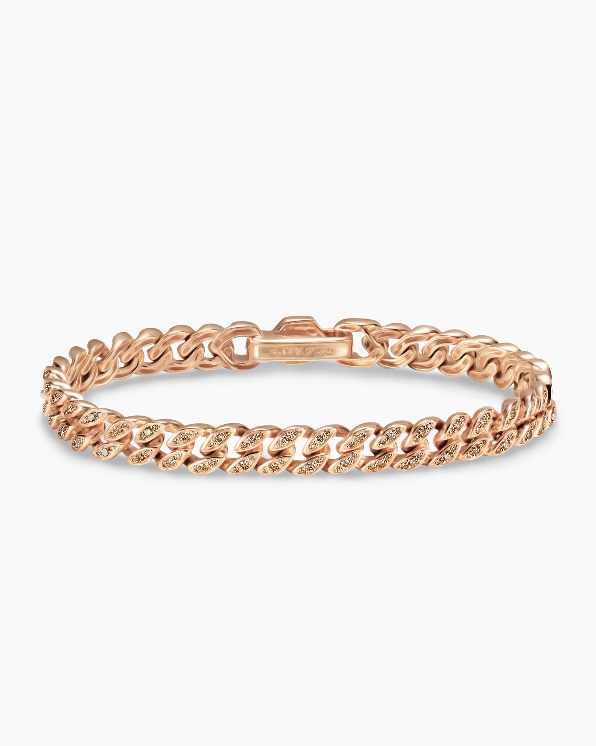 Curb Chain Bracelet 18K Rose Gold with Diamonds, 7mm