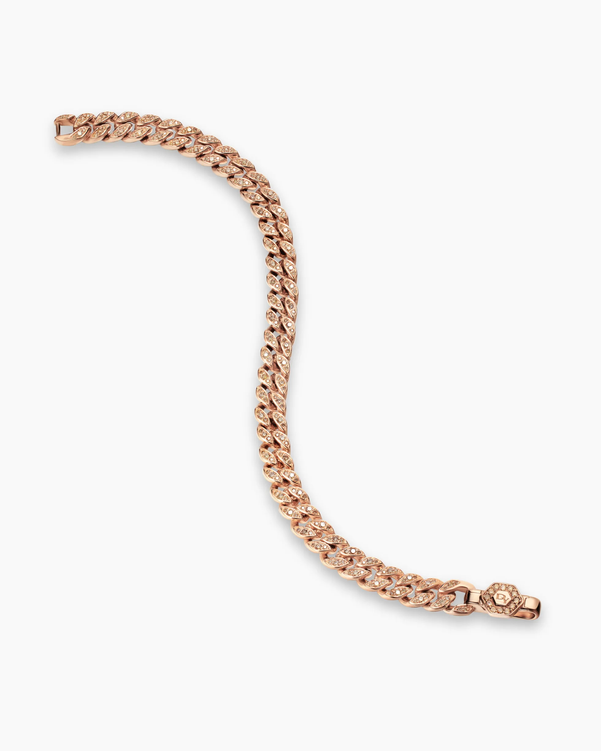Curb Chain Bracelet 18K Rose Gold with Diamonds, 7mm