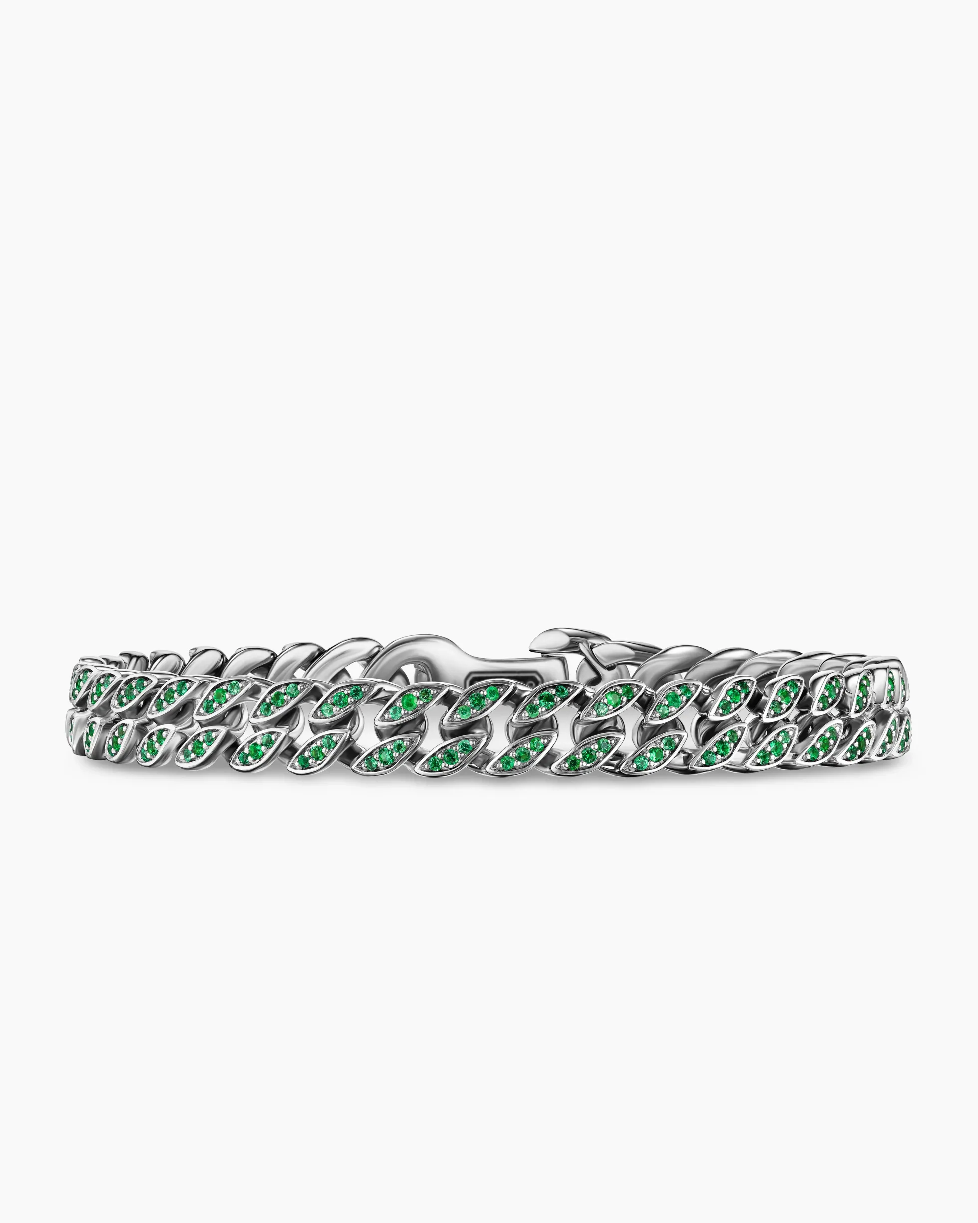 Curb Chain Bracelet 18K White Gold with Emeralds, 8mm
