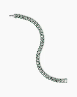 Curb Chain Bracelet 18K White Gold with Emeralds, 8mm