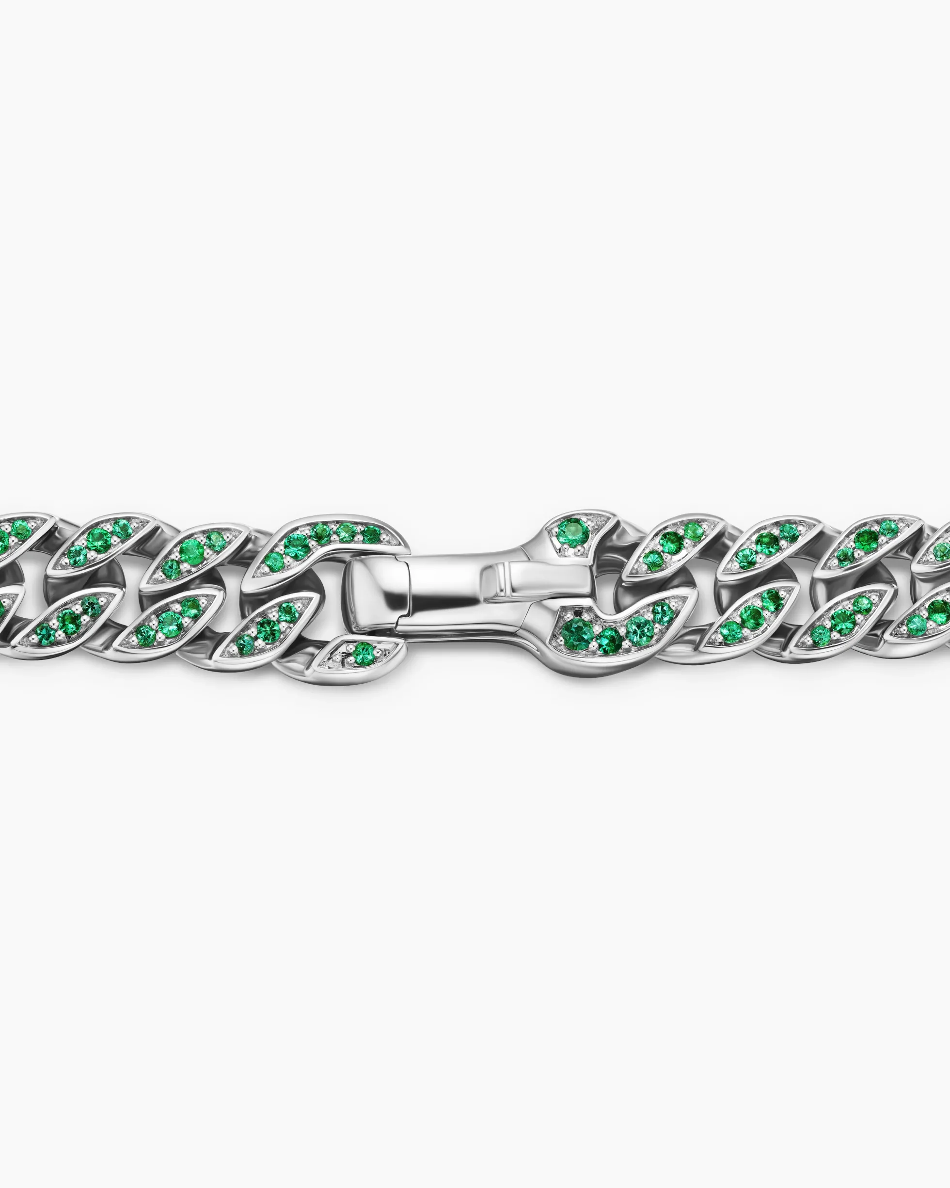 Curb Chain Bracelet 18K White Gold with Emeralds, 8mm