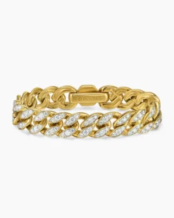 Curb Chain Bracelet 18K Yellow Gold with Diamonds, 11.5mm