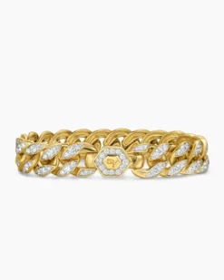 Curb Chain Bracelet 18K Yellow Gold with Diamonds, 11.5mm