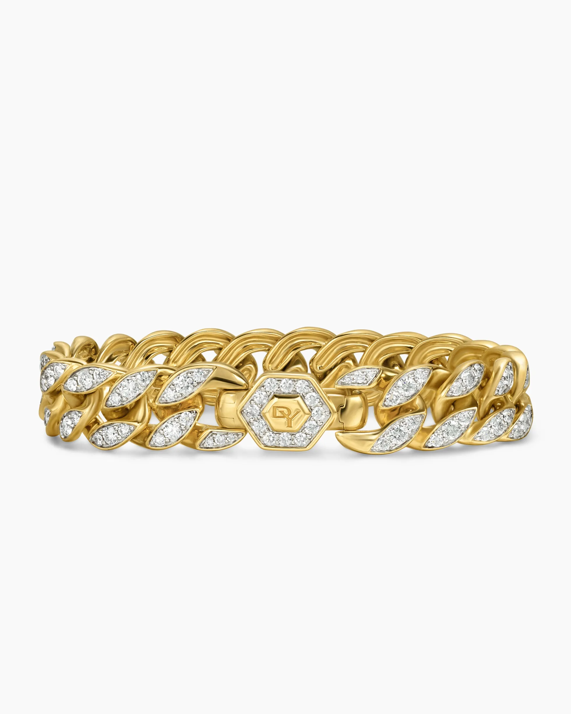 Curb Chain Bracelet 18K Yellow Gold with Diamonds, 11.5mm