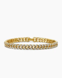Curb Chain Bracelet 18K Yellow Gold with Diamonds, 6mm