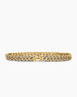 Curb Chain Bracelet 18K Yellow Gold with Diamonds, 6mm