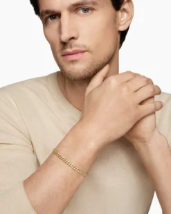 Curb Chain Bracelet 18K Yellow Gold with Diamonds, 6mm