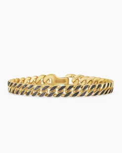 Curb Chain Bracelet 18K Yellow Gold with Forged Carbon, 8mm