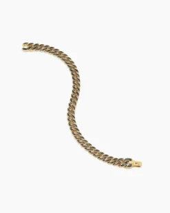Curb Chain Bracelet 18K Yellow Gold with Forged Carbon, 8mm