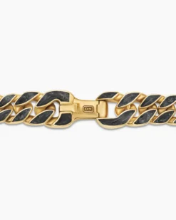 Curb Chain Bracelet 18K Yellow Gold with Forged Carbon, 8mm