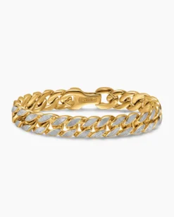 Curb Chain Bracelet 18K Yellow Gold with Meteorite, 11.5mm