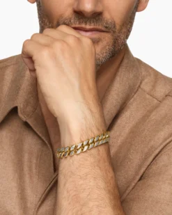 Curb Chain Bracelet 18K Yellow Gold with Meteorite, 11.5mm