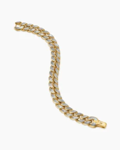 Curb Chain Bracelet 18K Yellow Gold with Meteorite, 11.5mm