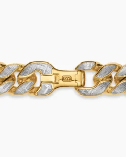 Curb Chain Bracelet 18K Yellow Gold with Meteorite, 11.5mm