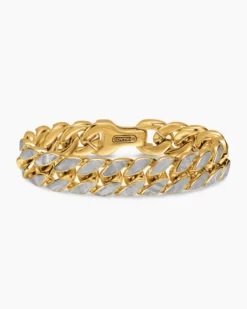 Curb Chain Bracelet 18K Yellow Gold with Meteorite, 14.5mm