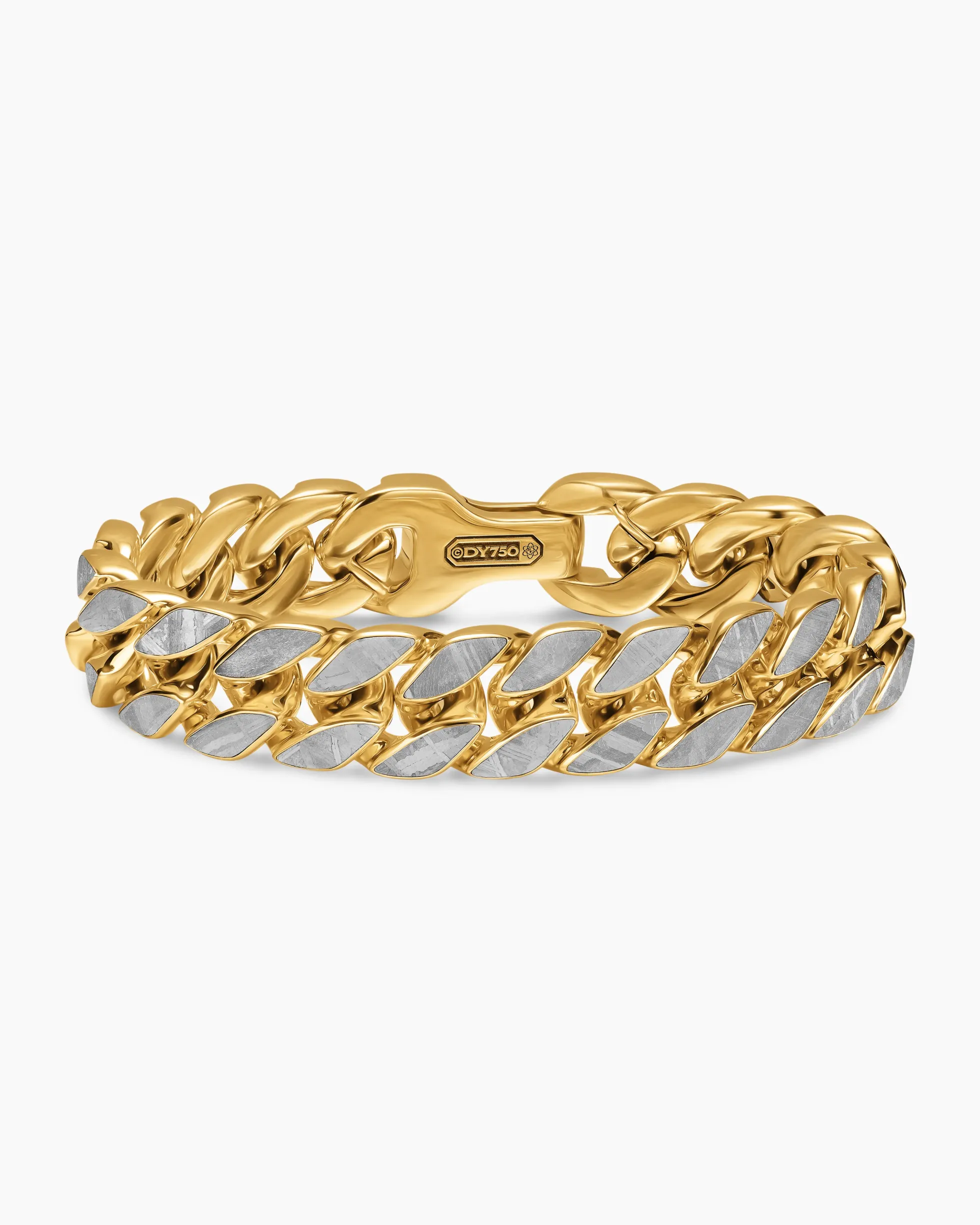 Curb Chain Bracelet 18K Yellow Gold with Meteorite, 14.5mm