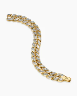 Curb Chain Bracelet 18K Yellow Gold with Meteorite, 14.5mm