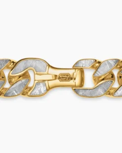 Curb Chain Bracelet 18K Yellow Gold with Meteorite, 14.5mm
