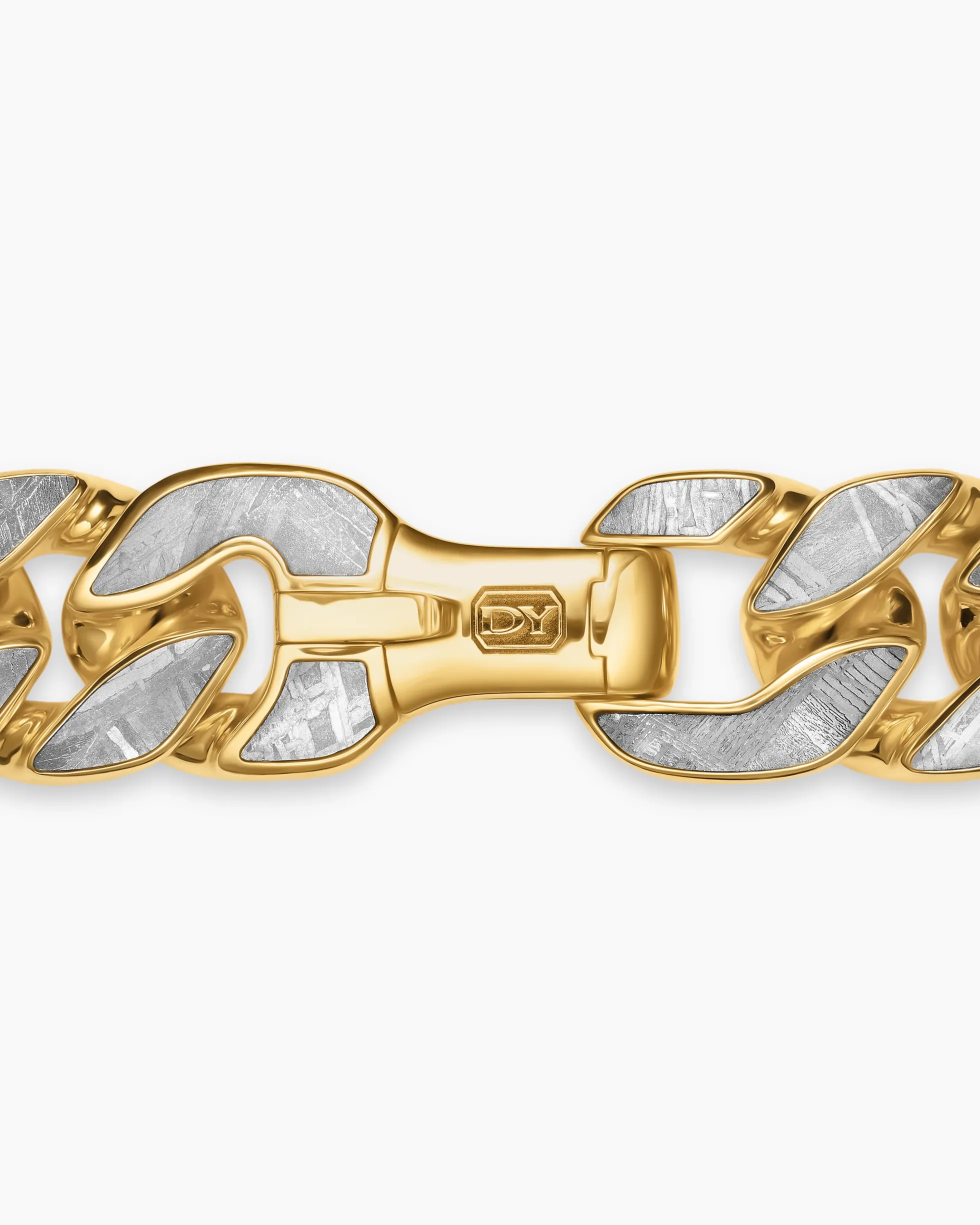 Curb Chain Bracelet 18K Yellow Gold with Meteorite, 14.5mm