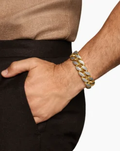 Curb Chain Bracelet 18K Yellow Gold with Meteorite, 18mm