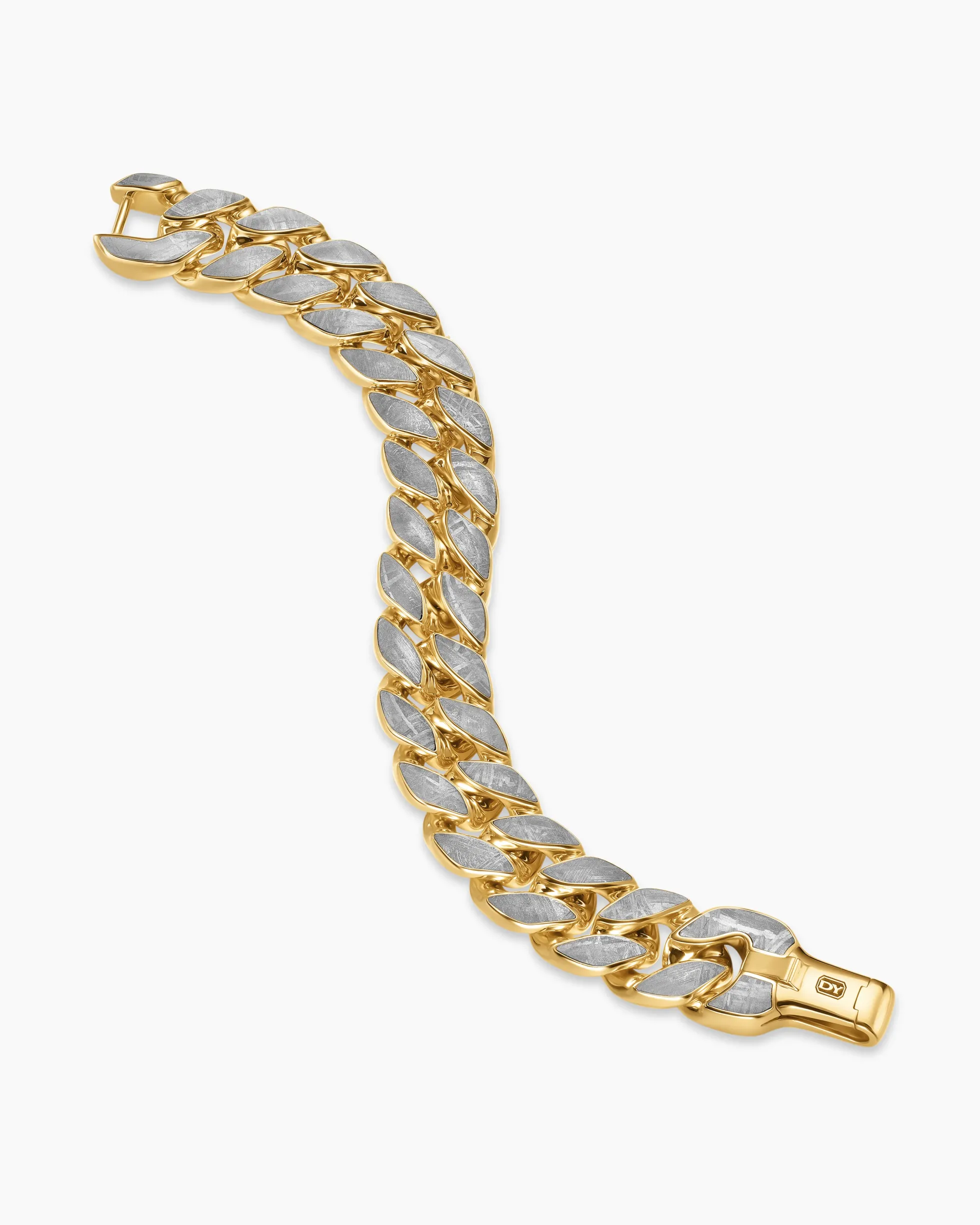 Curb Chain Bracelet 18K Yellow Gold with Meteorite, 18mm