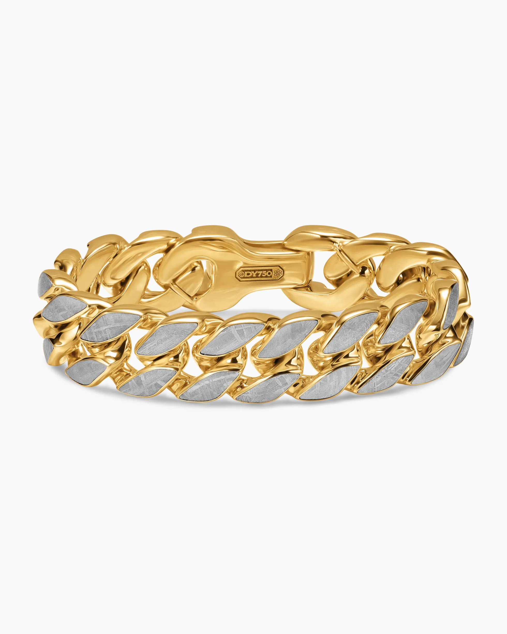 Curb Chain Bracelet 18K Yellow Gold with Meteorite, 18mm