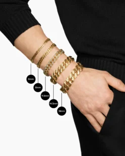 Curb Chain Bracelet 18K Yellow Gold with Meteorite, 18mm