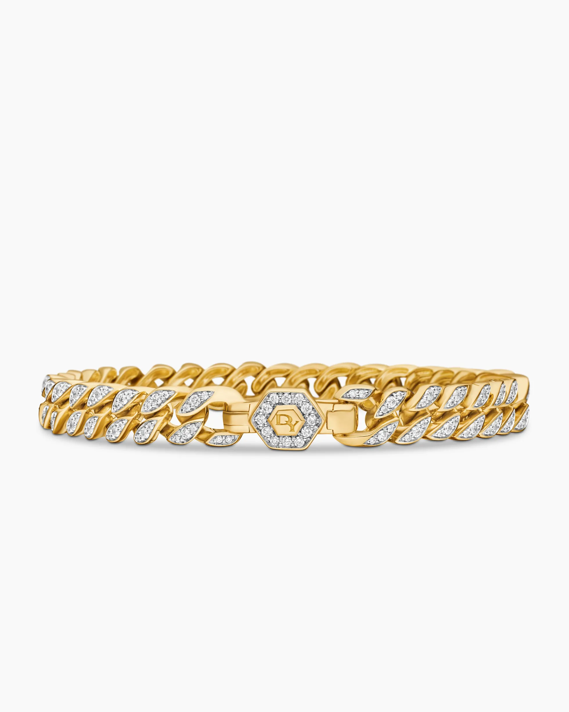 Curb Chain Bracelet 18K Yellow Gold with Diamonds, 7mm